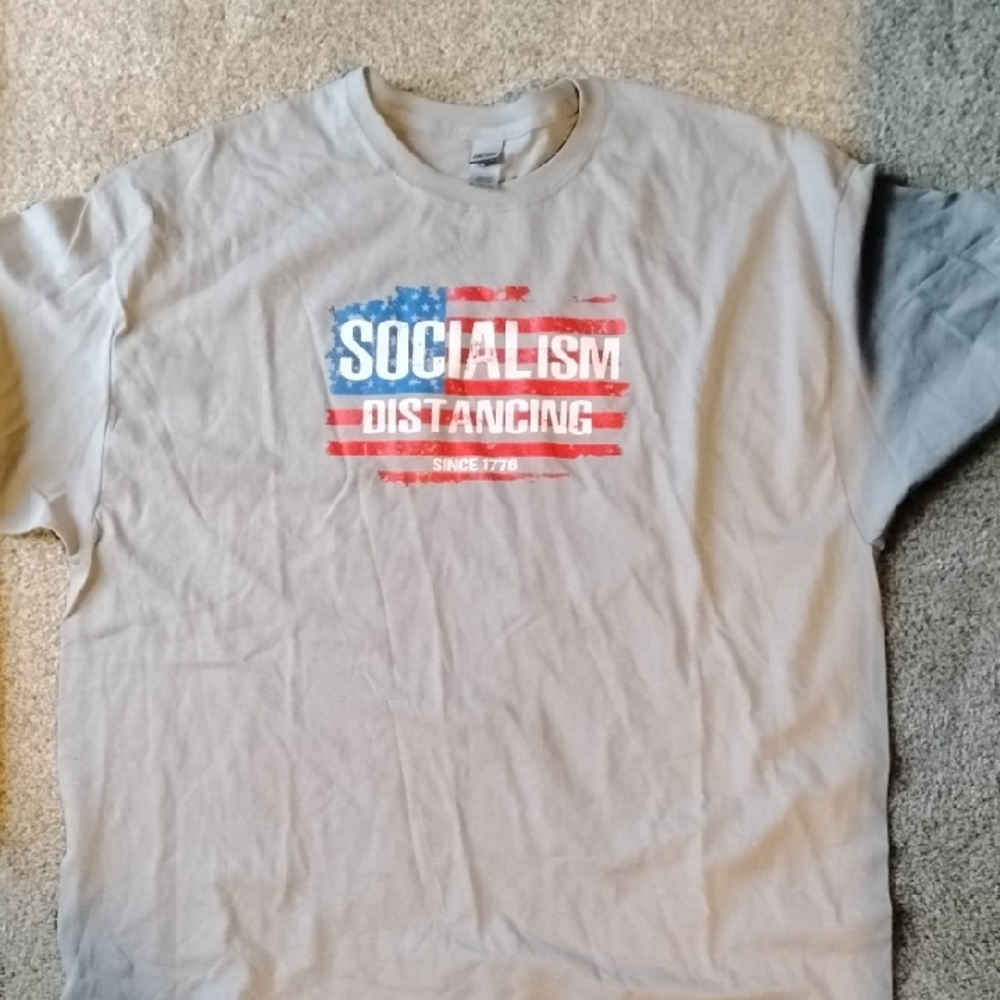 Gildan Light Gray Graphic Tee with Patriotic Design